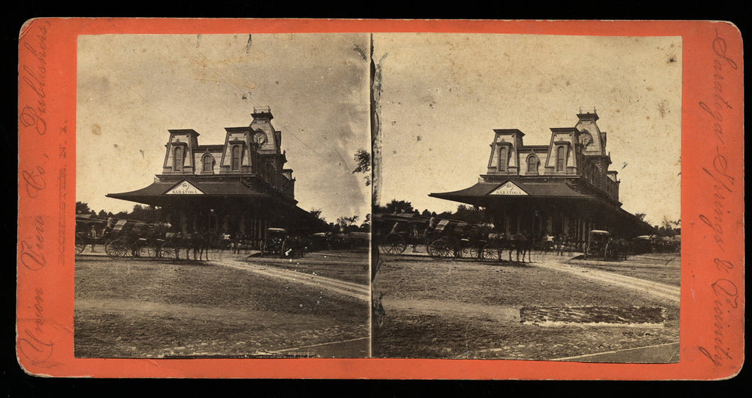 1870s Stereoview Saratoga Springs Train Station New York