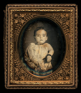 Post Mortem Daguerreotype, Little Girl in Chair, Open Eyes, 1850s