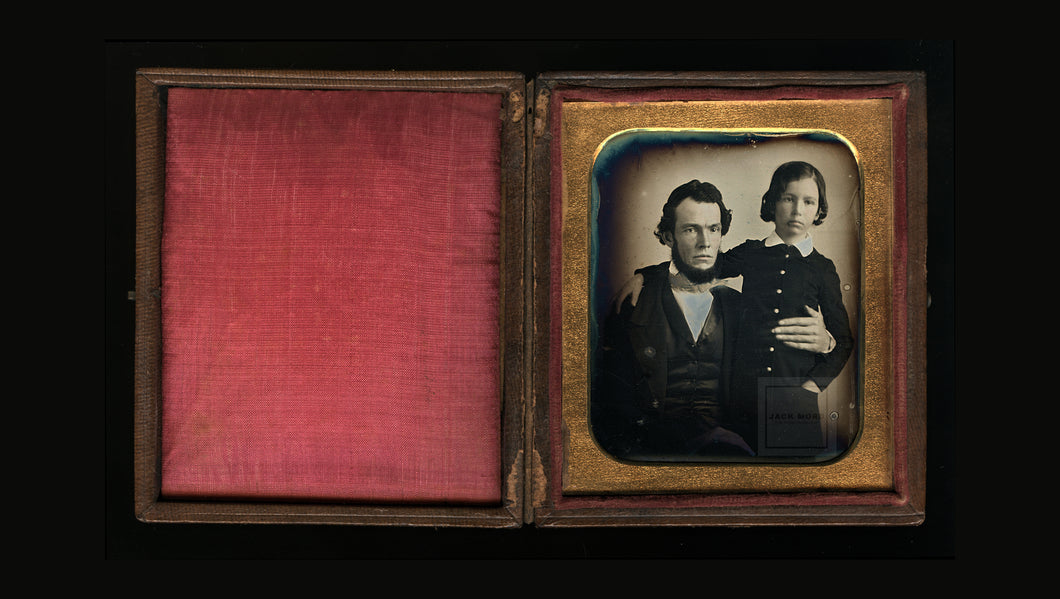 6th Plate Daguerreotype Father & Son Wonderful Affectionate Pose 1840s 1850s