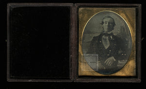 Early 1840s 1/6 Daguerreotype Photo Man in Front of Painted Backdrop