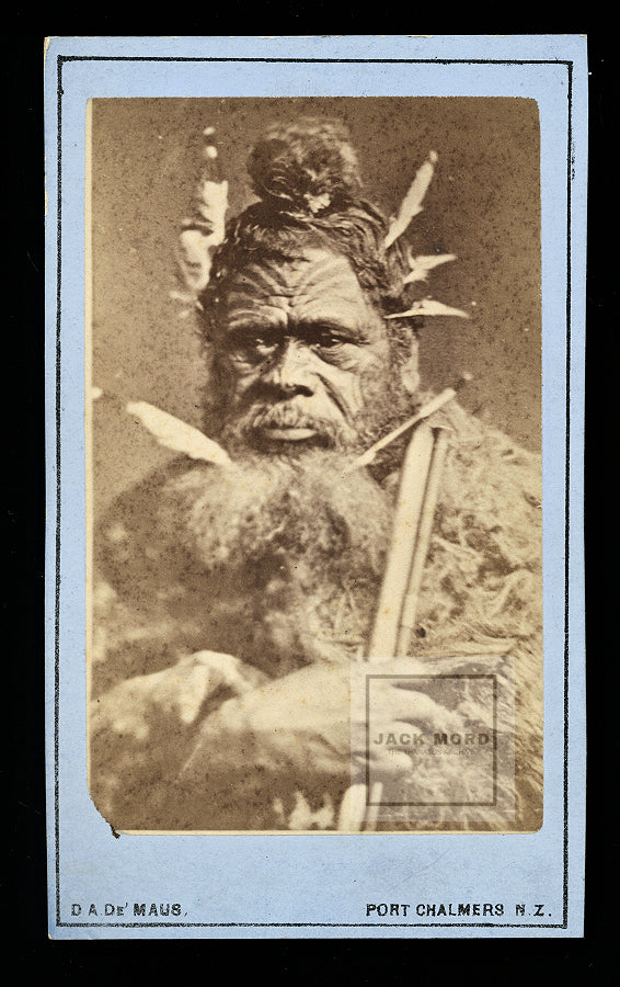 RARE Antique 1800s Photo Maori Chief New Zealand Photographer De