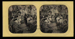 Unusual Tissue Stereoview Dark Tinted Red Fire of Hell Flying Devils _ Very Rare