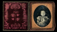 Post Mortem Baby, Open Eyes, Flowers, 1/6 Daguerreotype