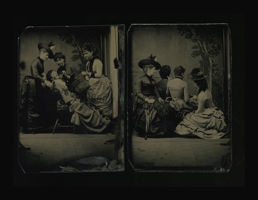 RARE Set of Tintypes Rear View & Playing Dentist! Turned Away From Camera