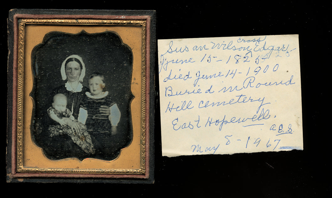Daguerreotype of ID'd Woman Susan Edgar & Children Pennsylvania,1855 Genealogy