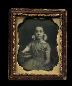 9th Plate Daguerreotype Little Girl w Ribbons in her Hair & Lace Gloves