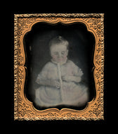 1/6 Daguerreotype Ghostly Boy in Tinted Blue Tunic / 1850s Post Mortem Photo
