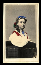 Load image into Gallery viewer, 1860s French Actress Nathalie Dumas Red Roses in Hair Civil War Tax Stamp Tinted
