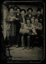 Load image into Gallery viewer, amazing tintype whiskey drinking cigar smoking men in wagon studio elephant toy!
