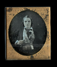 Load image into Gallery viewer, Early 1840s 6th Plate Daguerreotype Handsome Wealthy Teen Boy with Walking Stick
