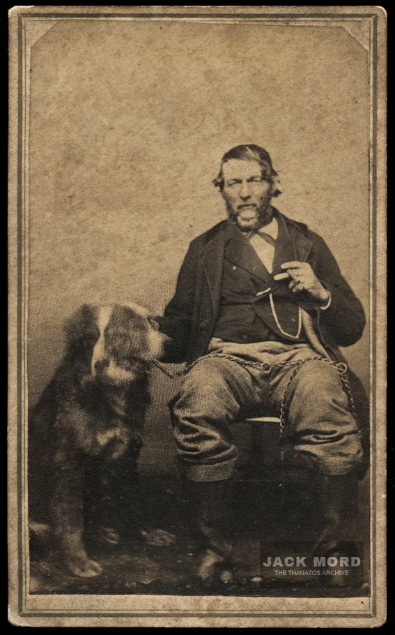 1860s CDV Man & His Motion Blurred / Face Doubled DOG Smoking Cigar!
