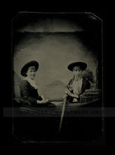 Load image into Gallery viewer, Antique / 1800s Tintype Photo Two Girls Young Women Rowing A Prop Boat - EXCOND!
