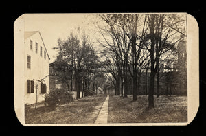 1860s Outdoor CDV Sidewalk Through Trees / Buildings / Houses - School Campus?