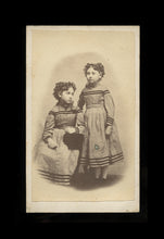 Load image into Gallery viewer, 1860s civil war era cdv photo twin sisters little girls / matching dresses cute
