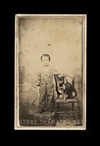 1860s CDV Cute Little Boy & Pet Dog on Leash / Indiana