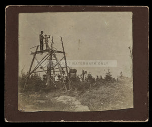 antique photo campers + boys on lookout tower with telescope early 1890s 1900s