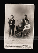 Load image into Gallery viewer, antique photo children siblings &amp; great toys miniature riding wagon / buggy doll

