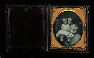 1/6 Tinted Daguerreotype of Children by CH WILLIAMSON Brooklyn Advertising Case