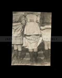 backs turned to camera girls showing legs & stockings! antique snapshot photo