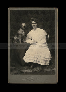 Great Antique Photo Pretty Girl & Cute Dog - Texas 1890s 1900s