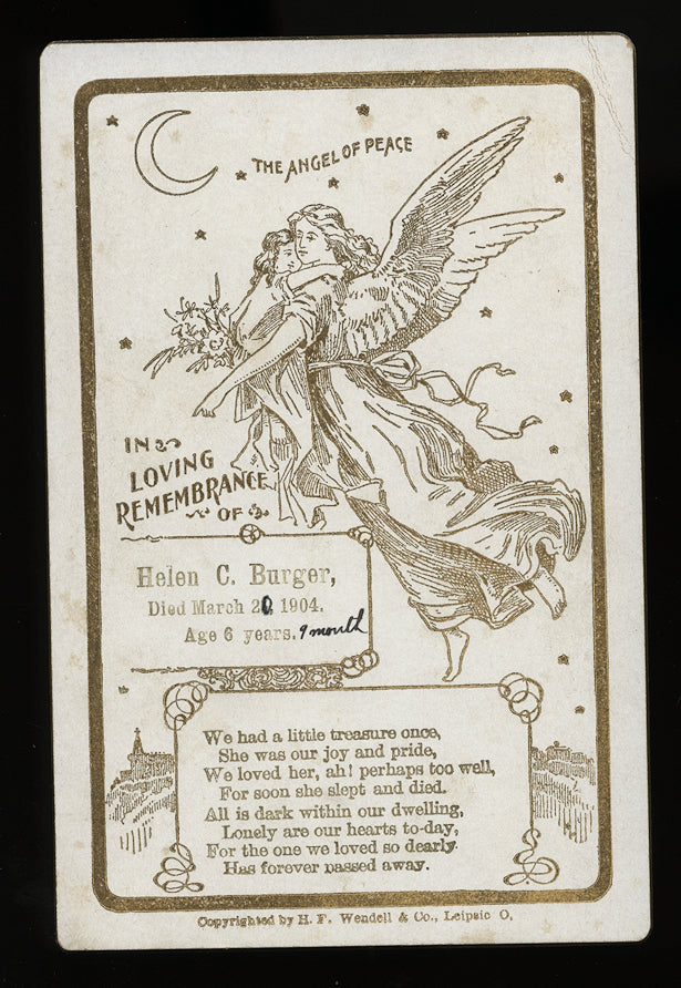 Antique White Child's Memorial Card for Little Girl - Wisconsin Post Mortem Int