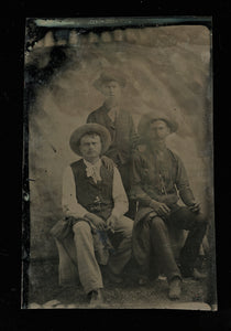 kansas men / cowboy types one crushed to death by harvesting machine! tintype