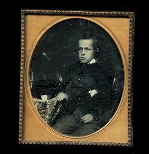 1/6 Daguerreotype Long Hair Boy in Uniform, Cap on Table - Army / Military Cadet