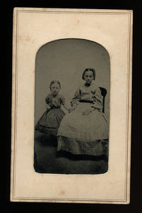 1860s Tintype Cute Little Girls, Sisters Holding Hands