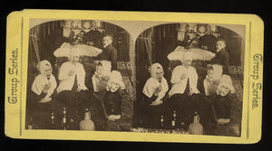 Antique Stereoview Group of People in Creepy Masks