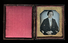 Load image into Gallery viewer, 1840s Paper Mat Daguerreotype Well Posed Young Man Tinted Face &amp; Hands Wisconsin
