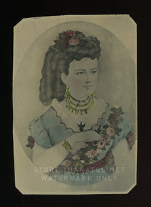 wonderful antique 1870s tintype drawing of a beautiful woman - tinted folk art