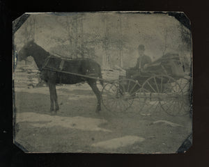 1/6 outdoor tintype photo man riding in horse & buggy - hixson tennessee