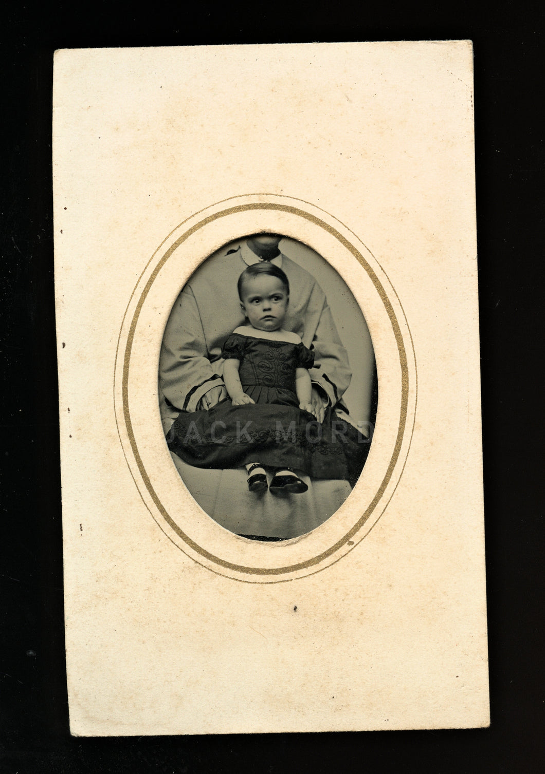 antique 1870s tintype photo funny looking! but cute kid mother hidden by mat