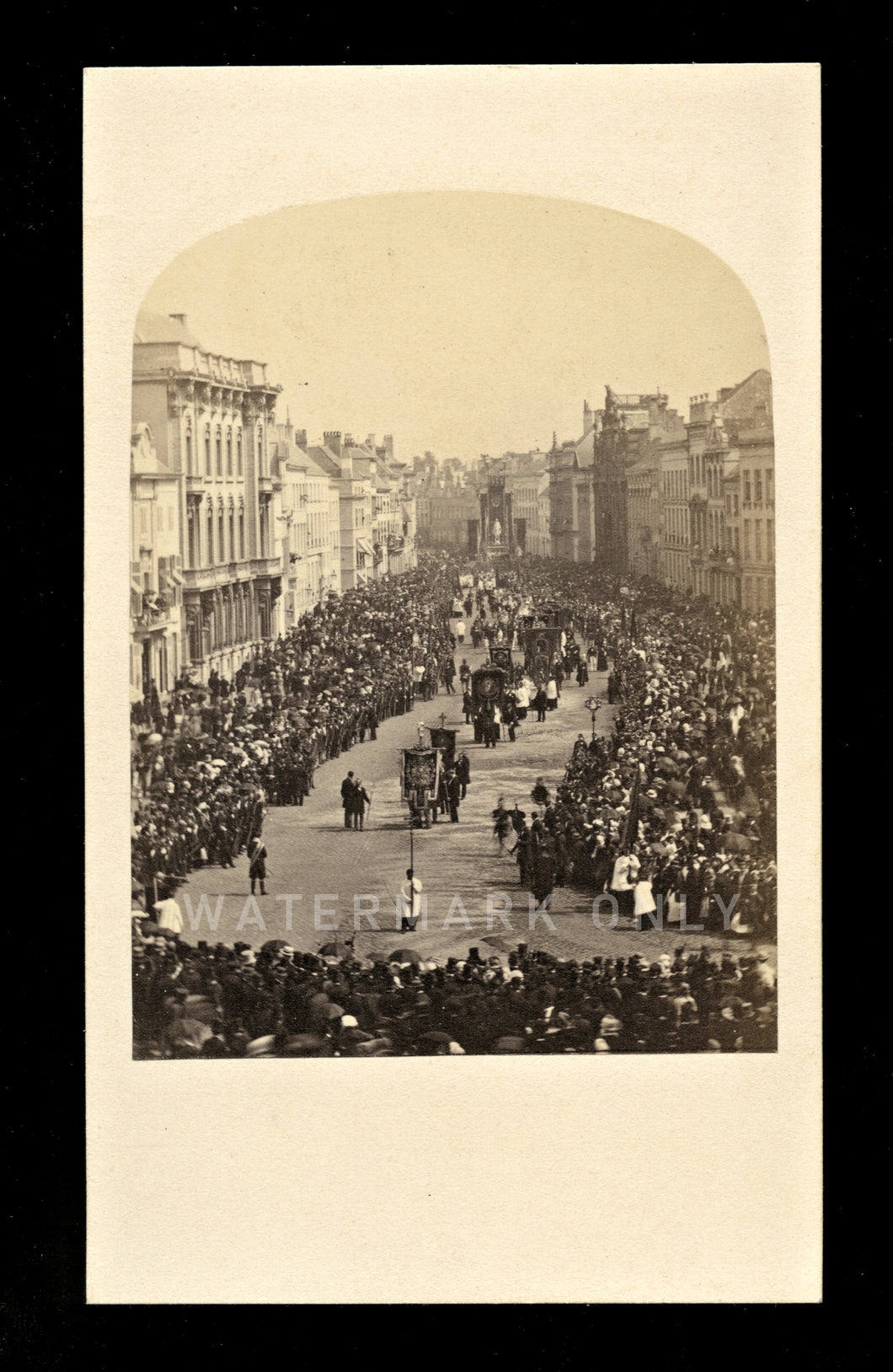 Rare 1860s Photo Outdoor Street Scene Big Crowd Buildings Religious Procession