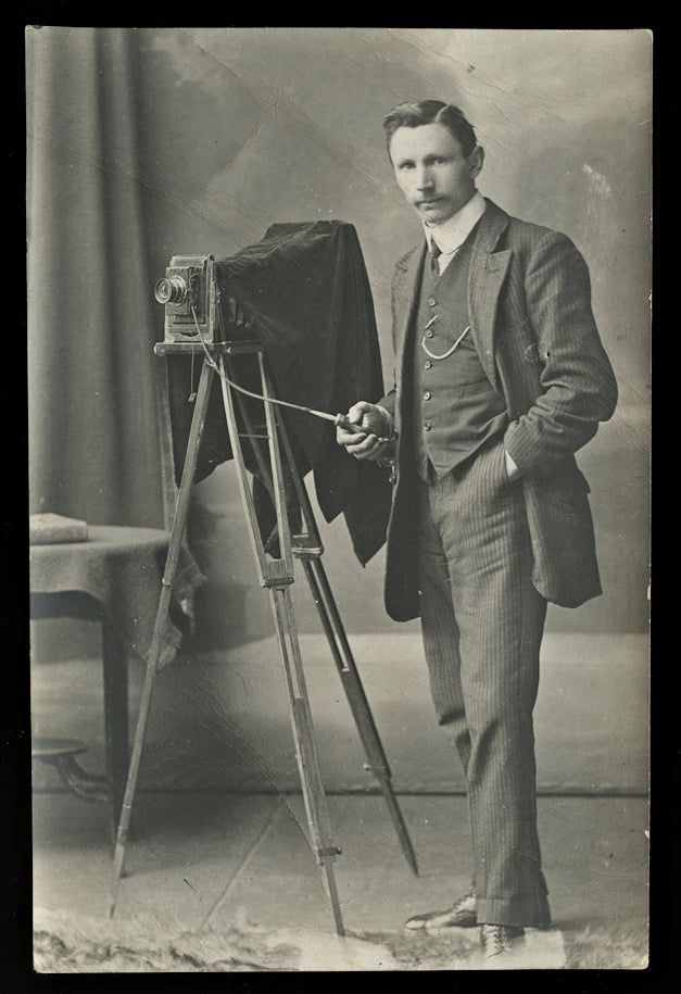 Photographer with Camera on Tripod / Vintage Real Photo Postcard