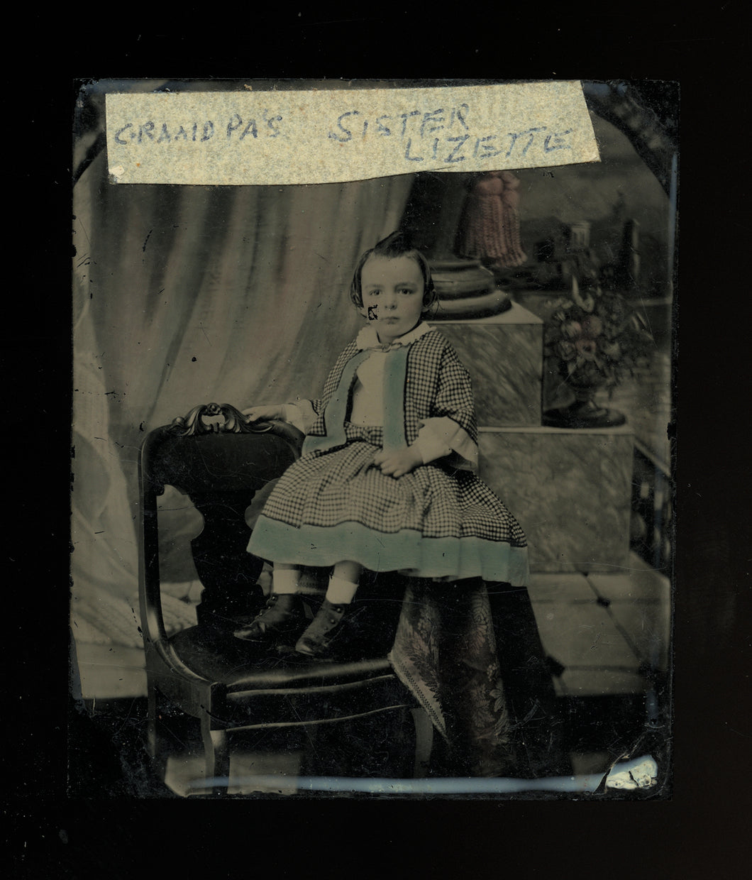 tinted 1/6 ambrotype photo little boy or girl id'd - probably new york, 1850s