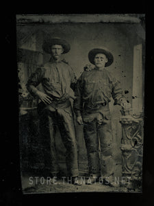 Two Armed Cowboys, Old / 19th Century 1800s Tintype