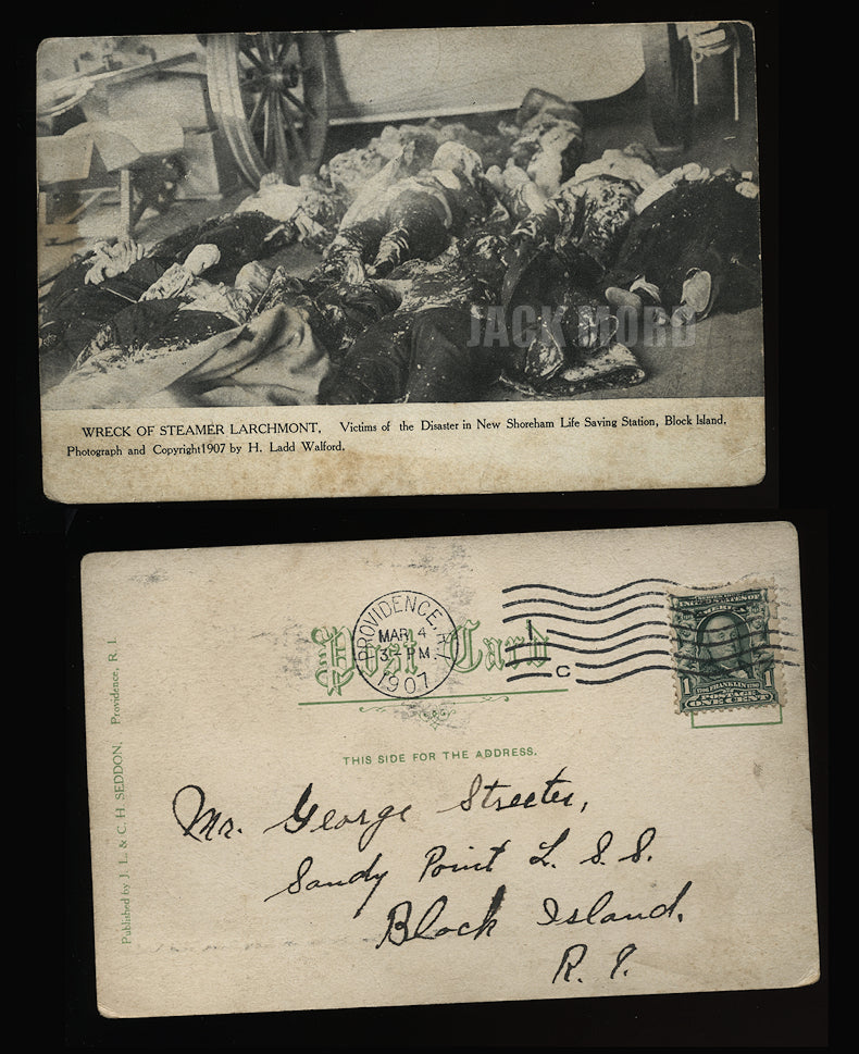 Macabre Antique 1907 Wreck Of Steamer Larchmont Victims Postcard Post Mortem