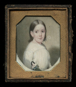 Edward Dodge Antique Portrait Miniatures Virginia Mother & Daughter Holding Doll