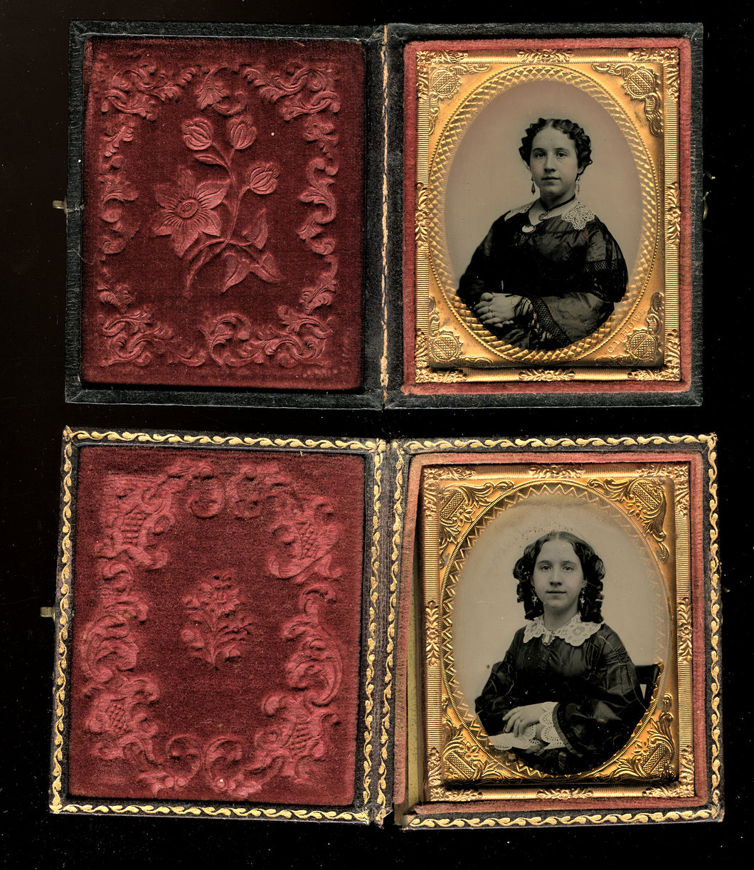 2 Sphereotype / Ambrotypes of Same Woman by Vermont Photographer Caleb L Howe