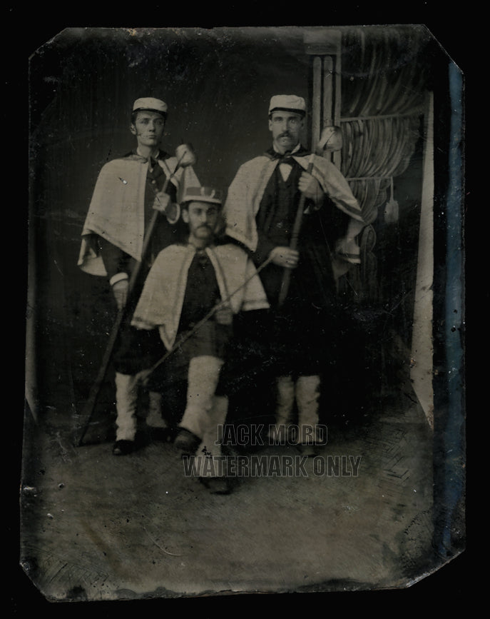 Rare Political Campaign Tintype Photo 3 Parade Marchers Capes Holding Torches