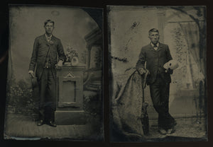 two antique tintypes photos native american or mexican men, friends