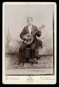 Antique Photo Brimfield Man Playing Rare Unusual Guitar or BANJO - Music Int