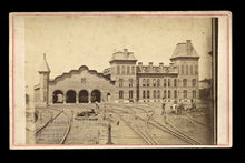 Load image into Gallery viewer, Rare 1860s St. Albans Vermont Train Shed Railroad Station &amp; Workers CDV Photo
