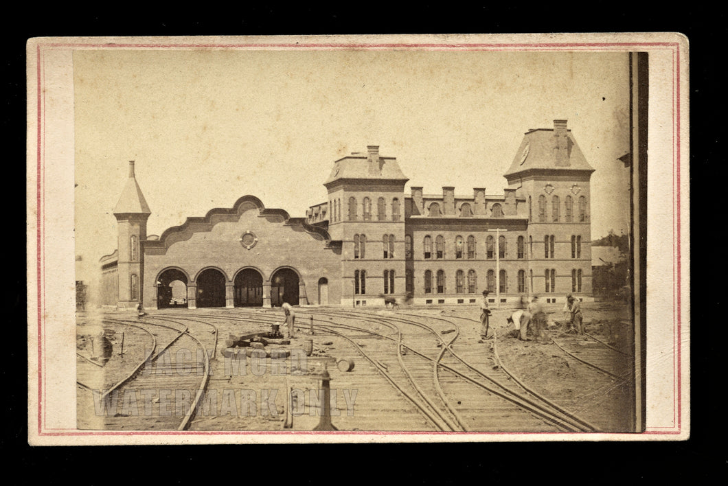 Rare 1860s St. Albans Vermont Train Shed Railroad Station & Workers CDV Photo