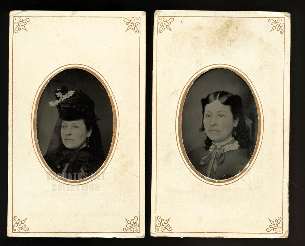 antique tintype set woman in mourning clothes - 1870s photo - taken on same day