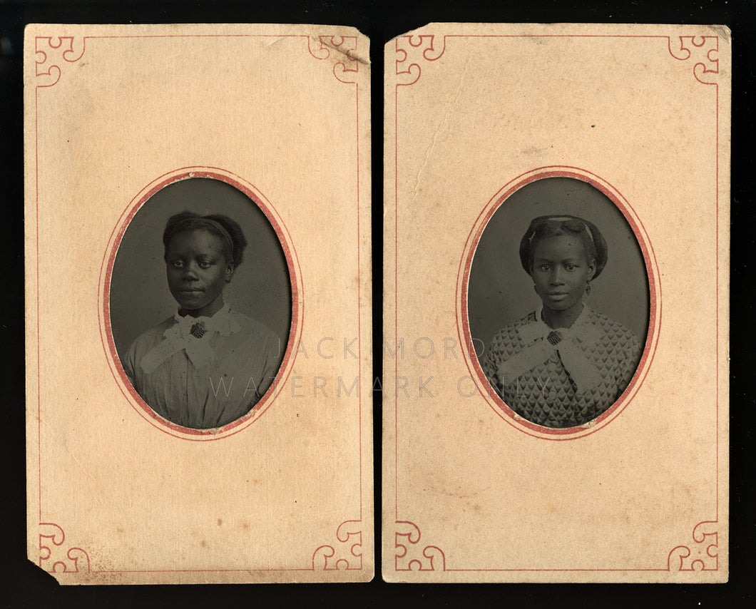 Antique 1800s Tintype Photos African American Black Teen Girls Friends / Sisters