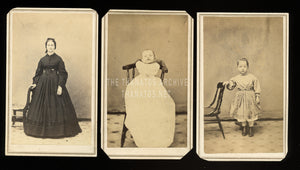 1860s CDV Set Mother in Black Mourning Dress & Children incl Post Mortem Infant