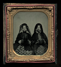 Load image into Gallery viewer, Two Women in Winter Dress, Muffs, Veils - 6th Plate Ambrotype
