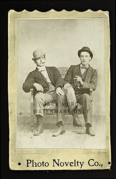 antique photo two good men / male friends smoking cigars